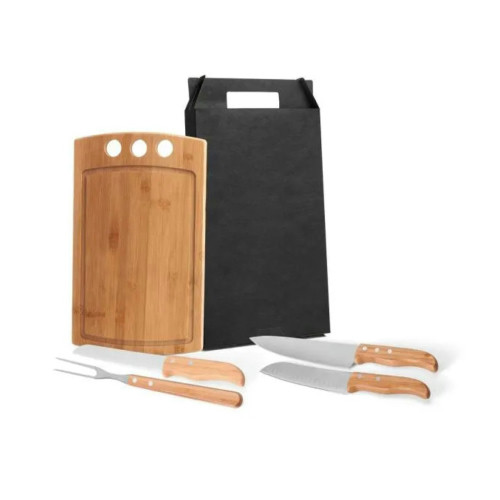 Conjunto para Churrasco Bambu e Inox 5 Peças 37x23cm