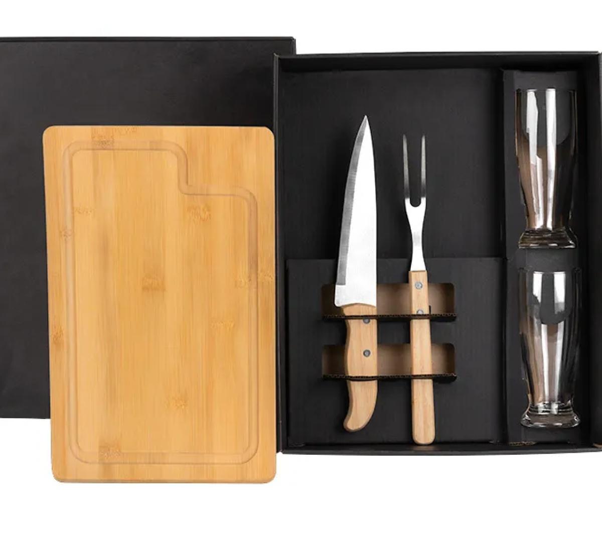 Kit Churrasco Bambu e Inox com Copos