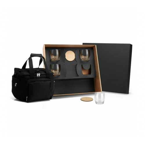 Kit 4 Copos Whisky Vidro e Bolsa Térmica Polyester 460x410mm