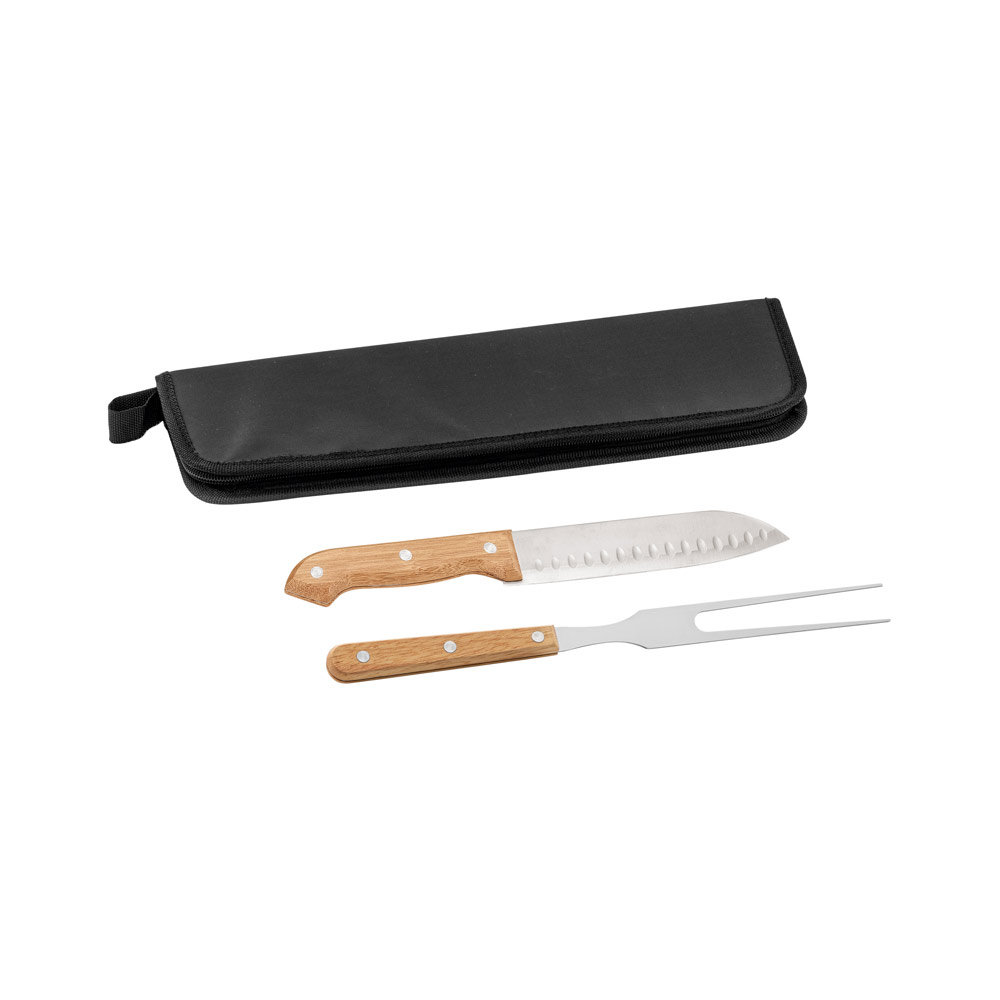 Kit Churrasco Aço Inox com Estojo 210D 350x130mm