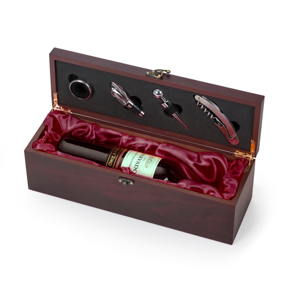 Kit Vinho 4 Peças em Maleta de Madeira