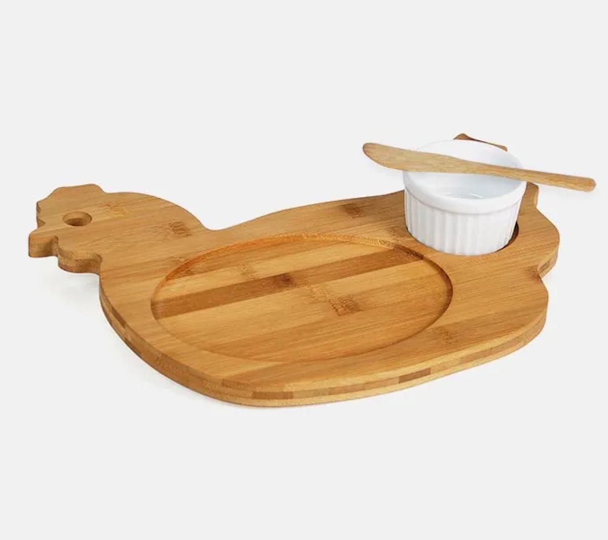 Kit Petisco Bambu/Porcelana Formato Galinha