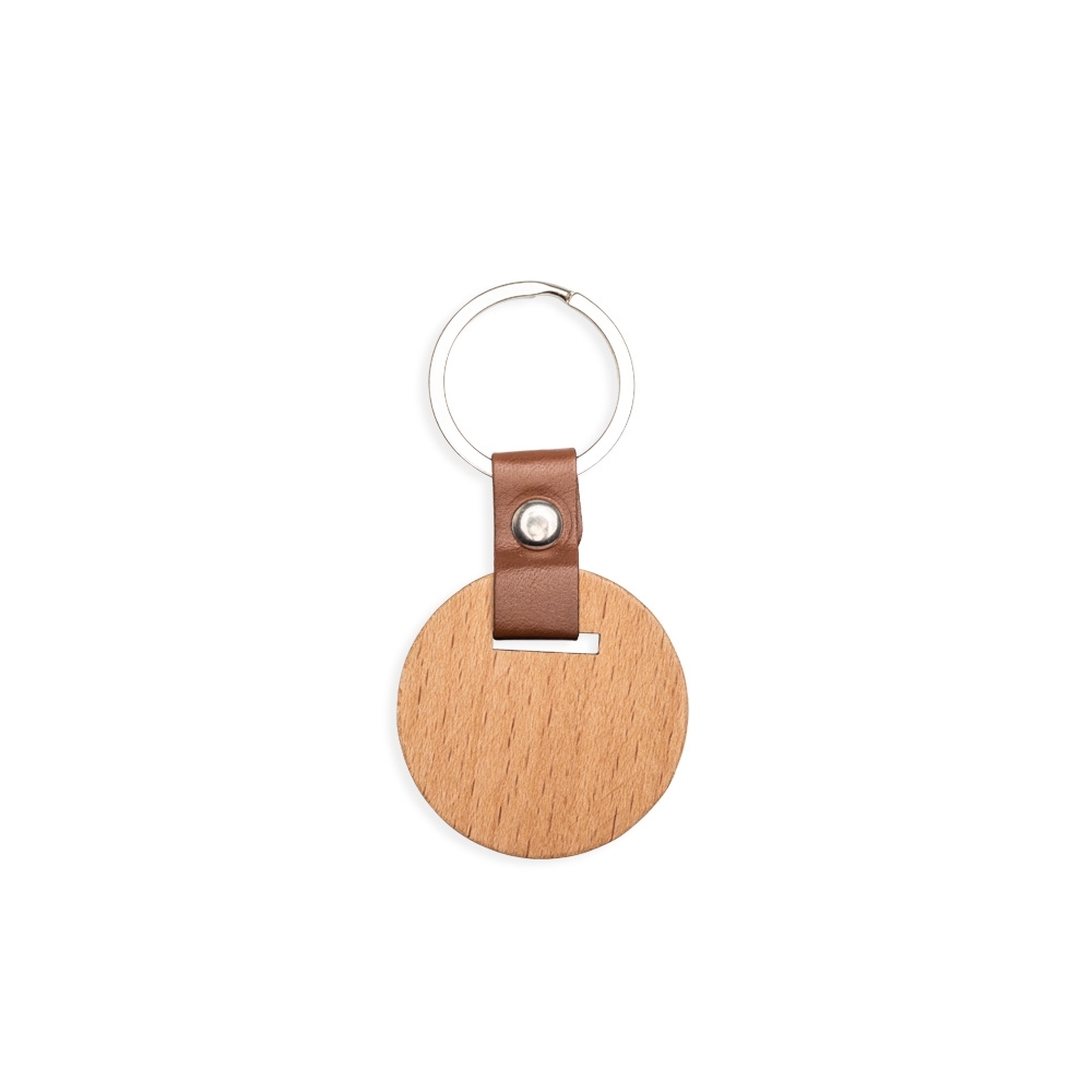 Chaveiro Madeira Disco couro sintético 8,3x4,4cm