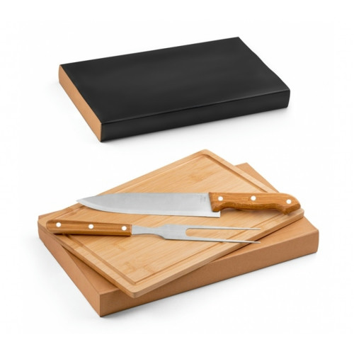 Kit Churrasco 3 Peças em Aço Inox e Bambu 360x240mm