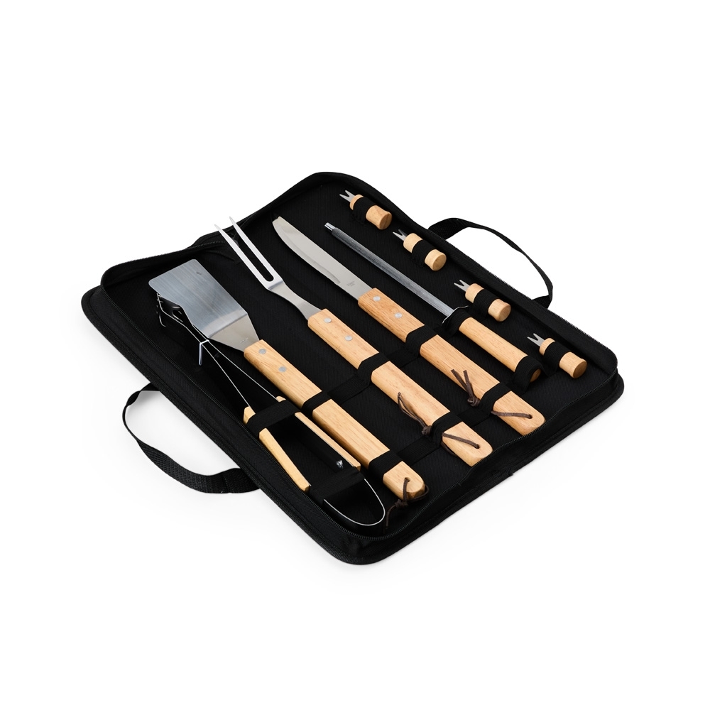 Kit Churrasco 9 Peças em Madeira e Metal