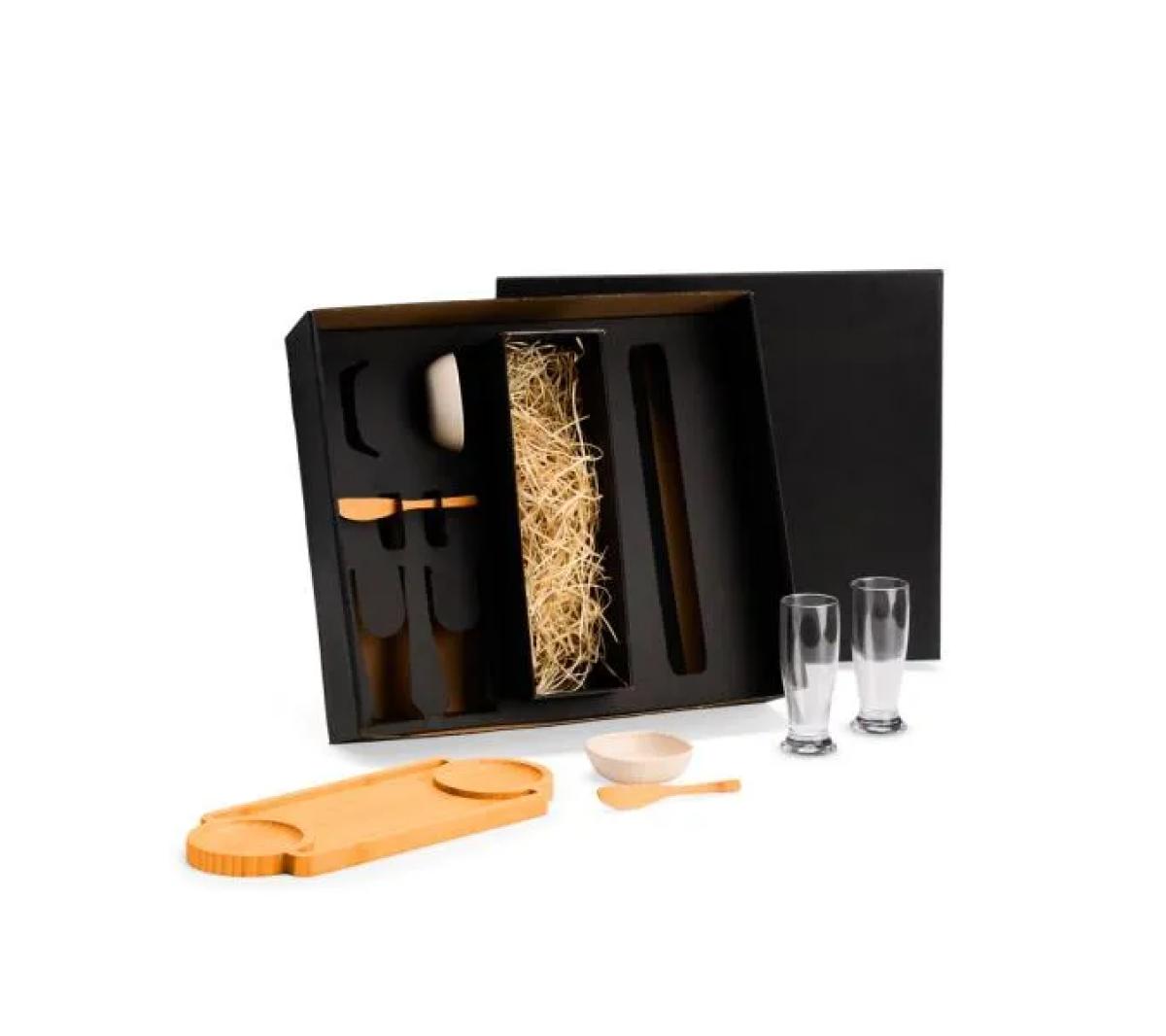 Kit Petisco e Cerveja em Bambu 7 Peças