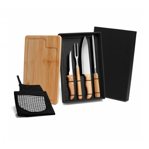 Kit Churrasco Inox e Bambu 6 Peças 37x22,5cm