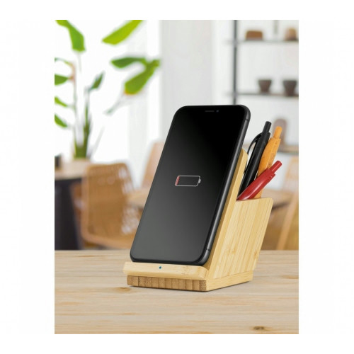 Carregador Wireless em Bambu Porta-Canetas 10W 77x71mm