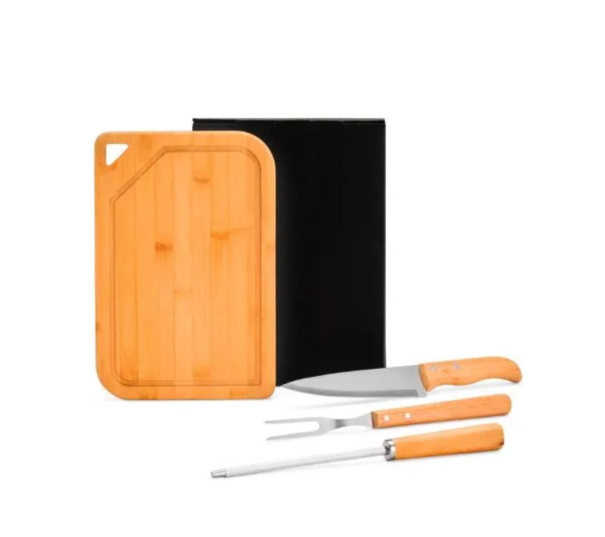 Kit Churrasco Bambu e Inox 4 Pçs