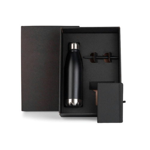 Kit Garrafa, Caderno e Caneta 3 Peças Inox