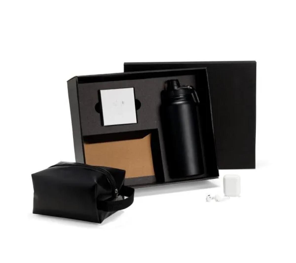 Kit Garrafa Inox, Fone Bluetooth e Necessaire