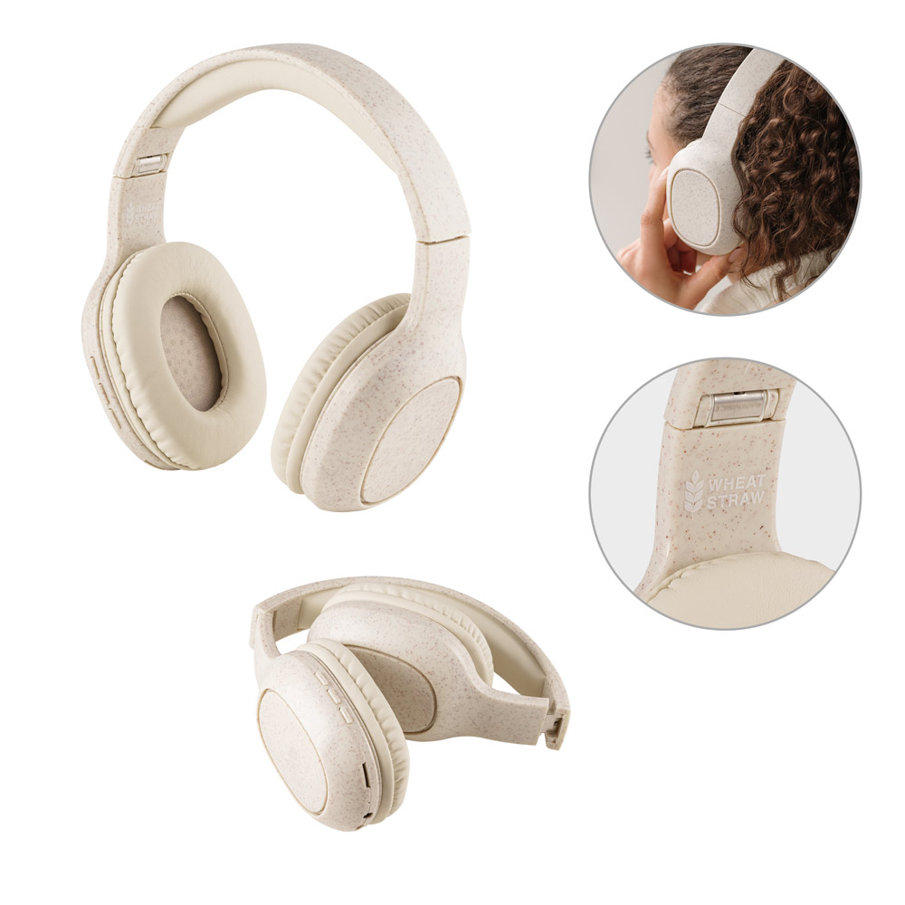 Fone de Ouvido Wireless Dobrável Fibra de Palha de Trigo e ABS