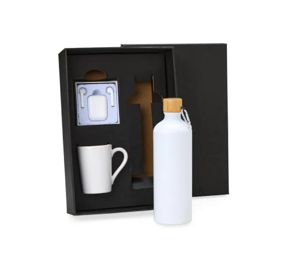 Kit Garrafa Alumínio Caneca Cerâmica Fone Bluetooth