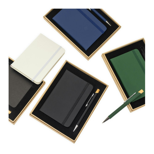Kit Moleskine Couro Sintético Pautado e Caneta Metal 19x14,5cm