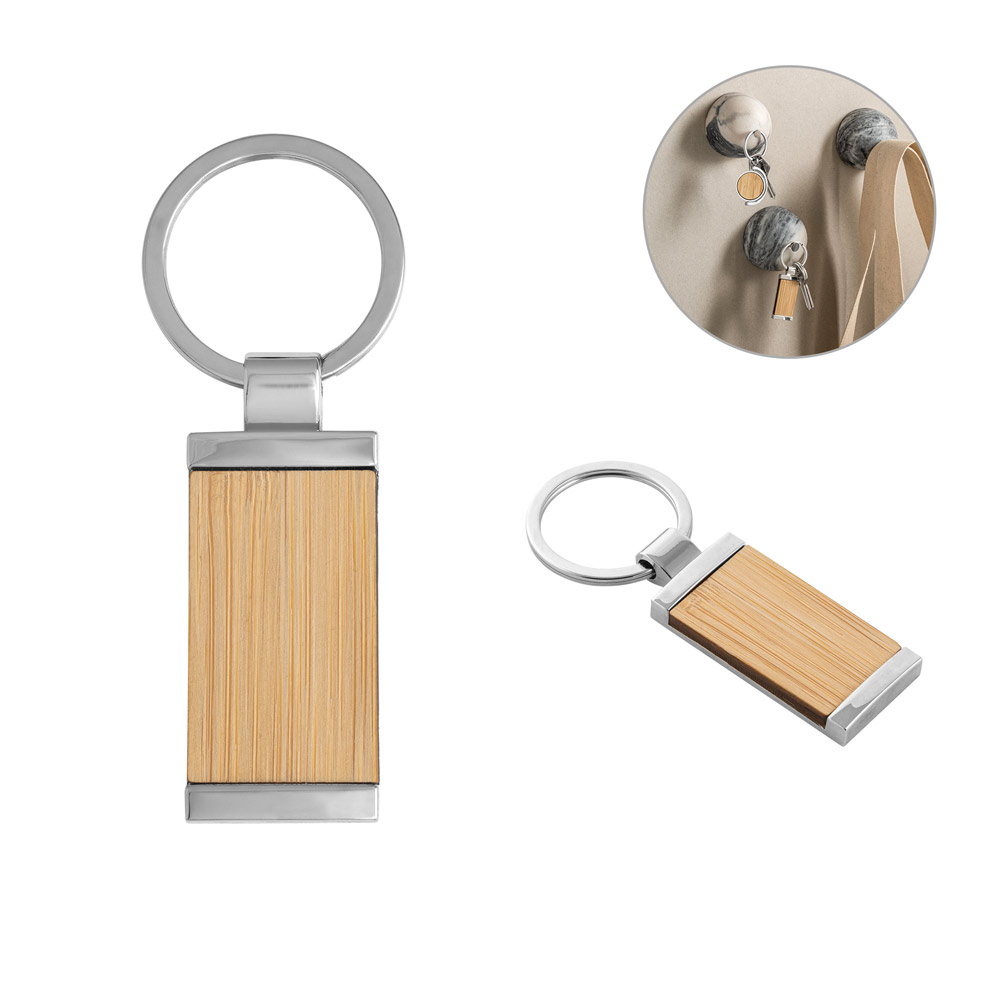 Chaveiro Retangular em Bambu 22x47mm