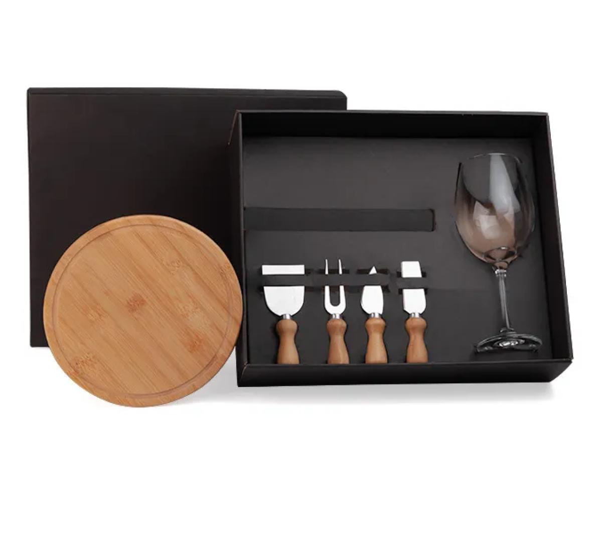 Kit Queijo e Vinho Bambu 6 Peças 490ml