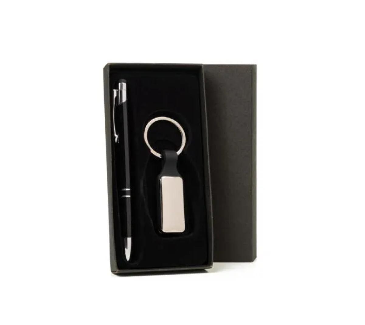 Kit Caneta Esferográfica Touch e Chaveiro em Metal Alumínio