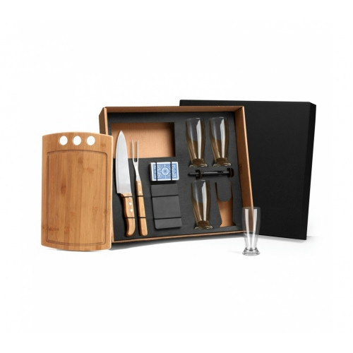 Kit Churrasco Bambu e Inox 10 Peças 37x22,5cm