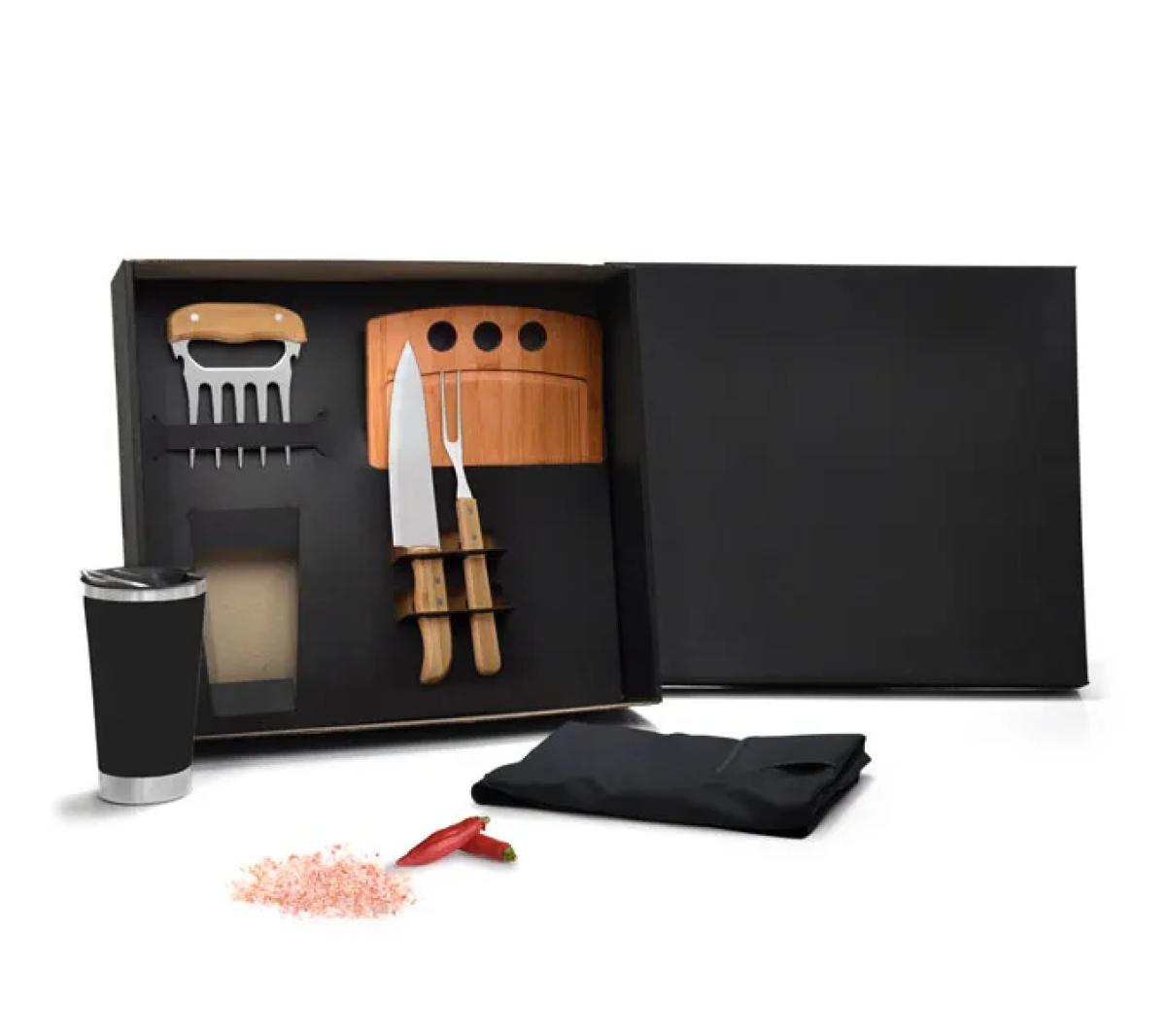 Kit para Churrasco Bambu Inox com Copo Térmico 500ml