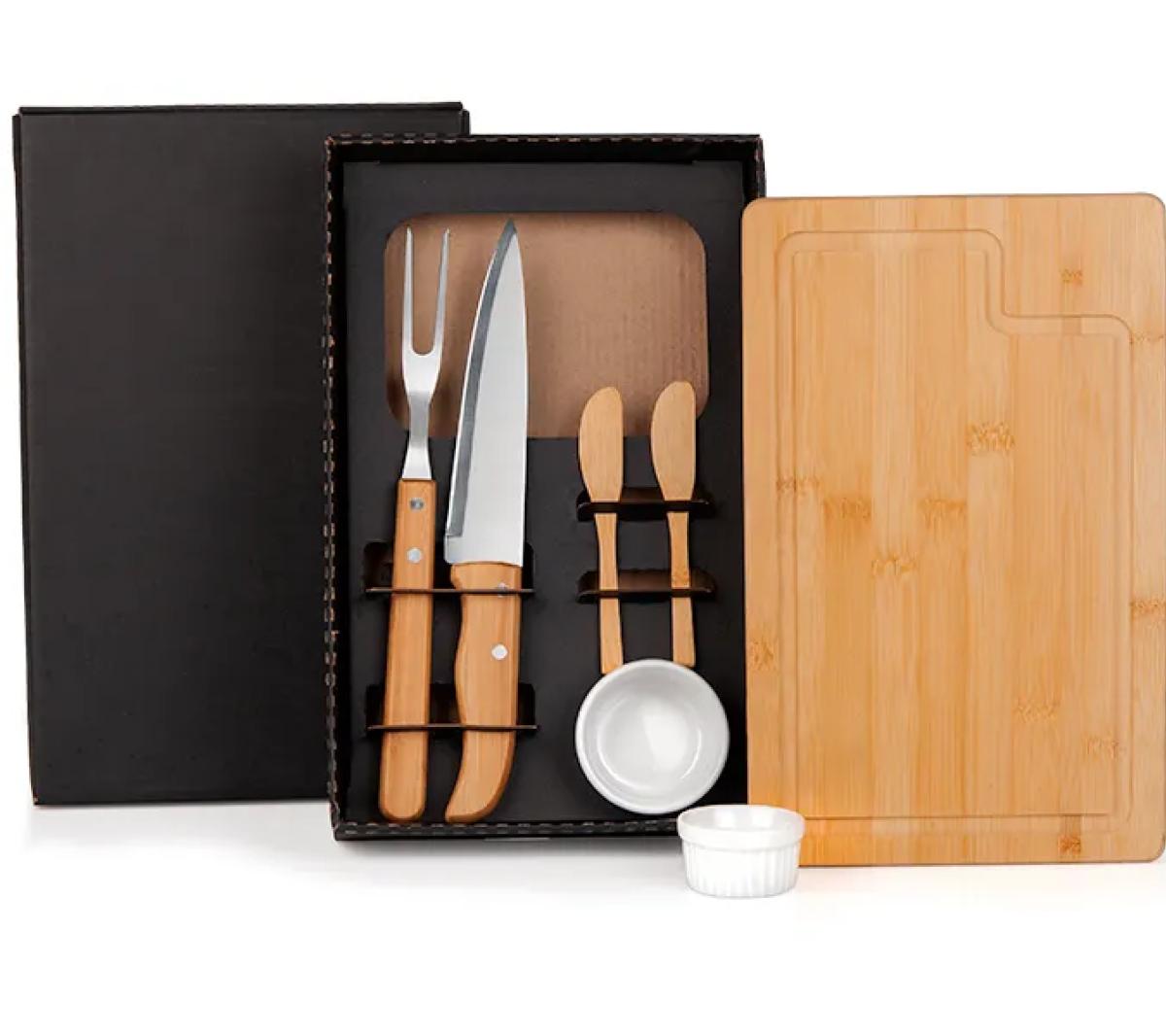Kit para Churrasco e Petisco em Bambu e Porcelana