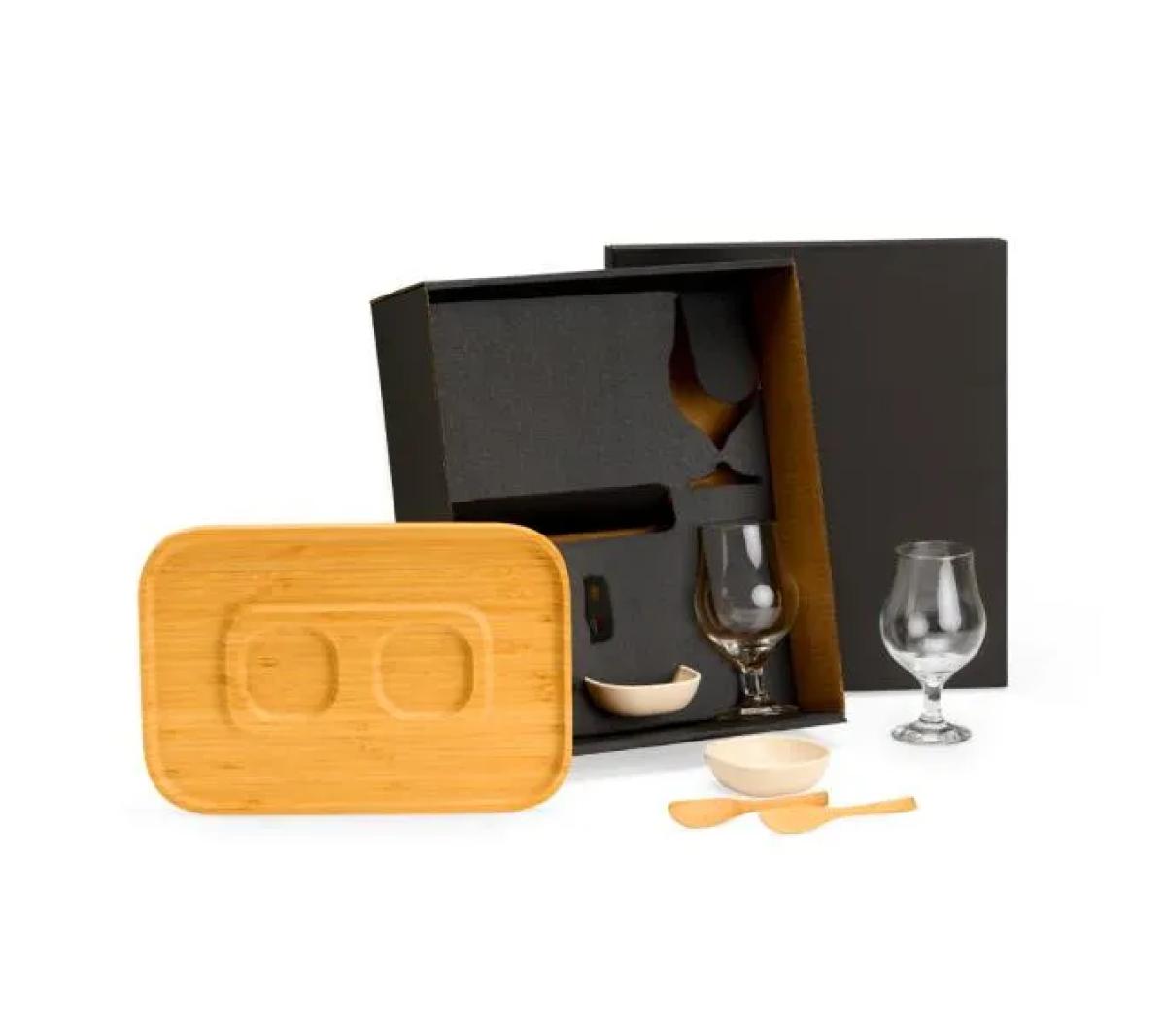 Kit Petisco Bambu e Vidro 7 Peças