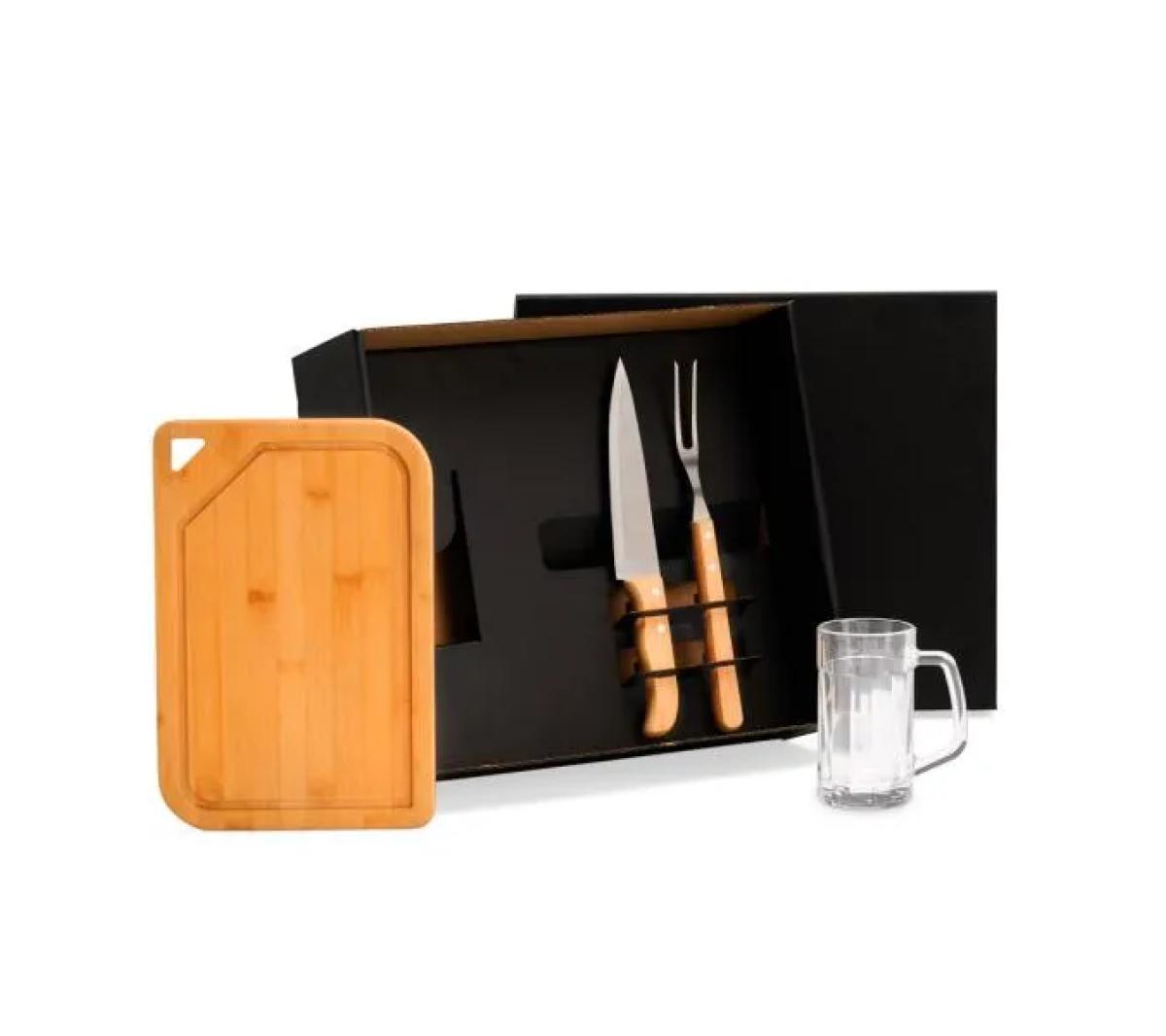 Kit Churrasco 4 Pçs em Bambu e Vidro 30x20cm