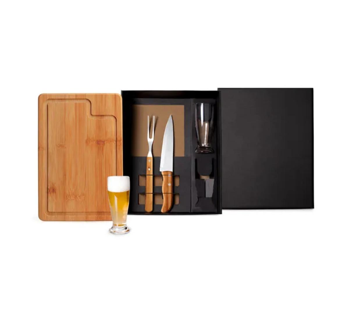 Kit Churrasco Bambu com Copos 5 Peças