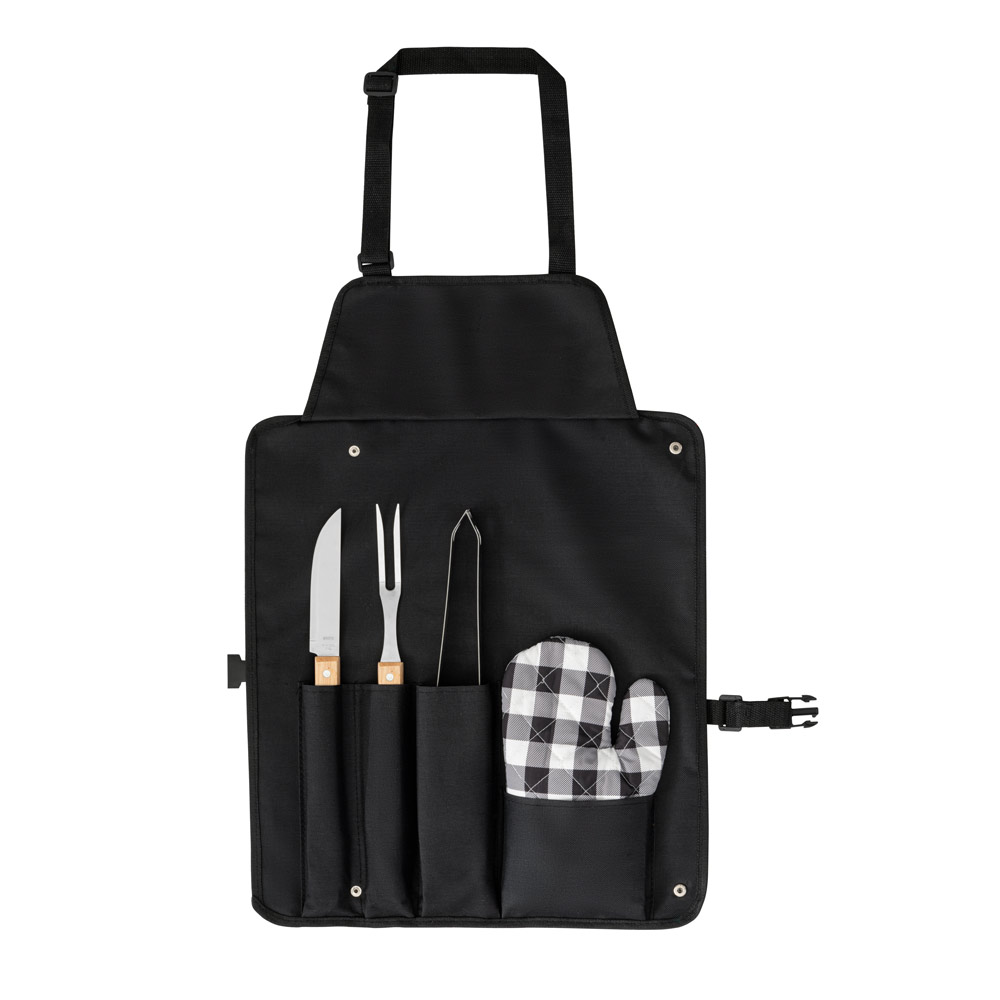 Kit Churrasco Dobrável Inox e Madeira 130x480mm