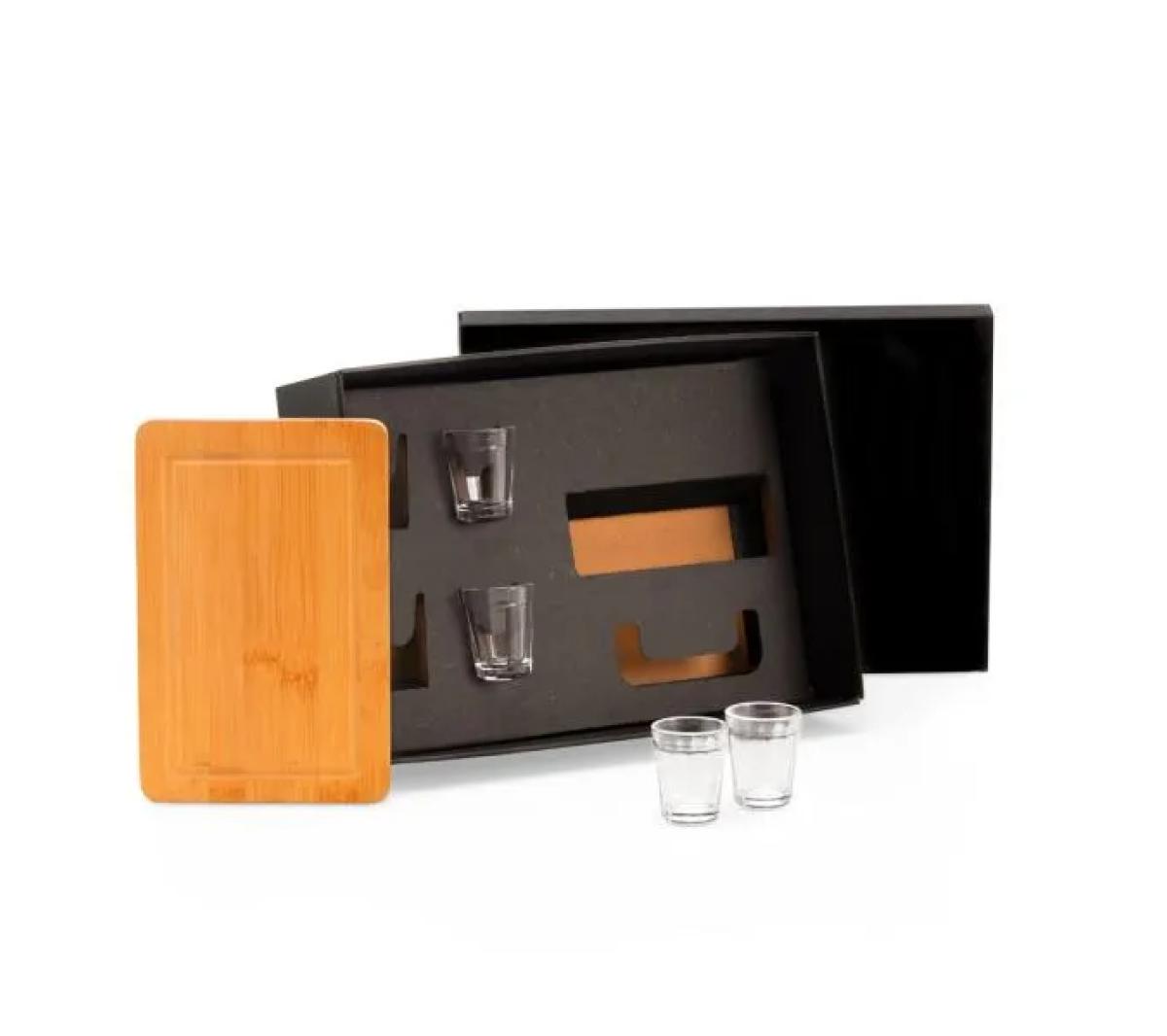 Kit para Bar e Petisco em Bambu e Vidro 5 Peças