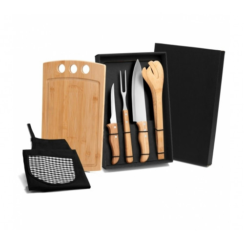 Kit Churrasco 6 Peças em Bambu e Inox 37x22,5cm