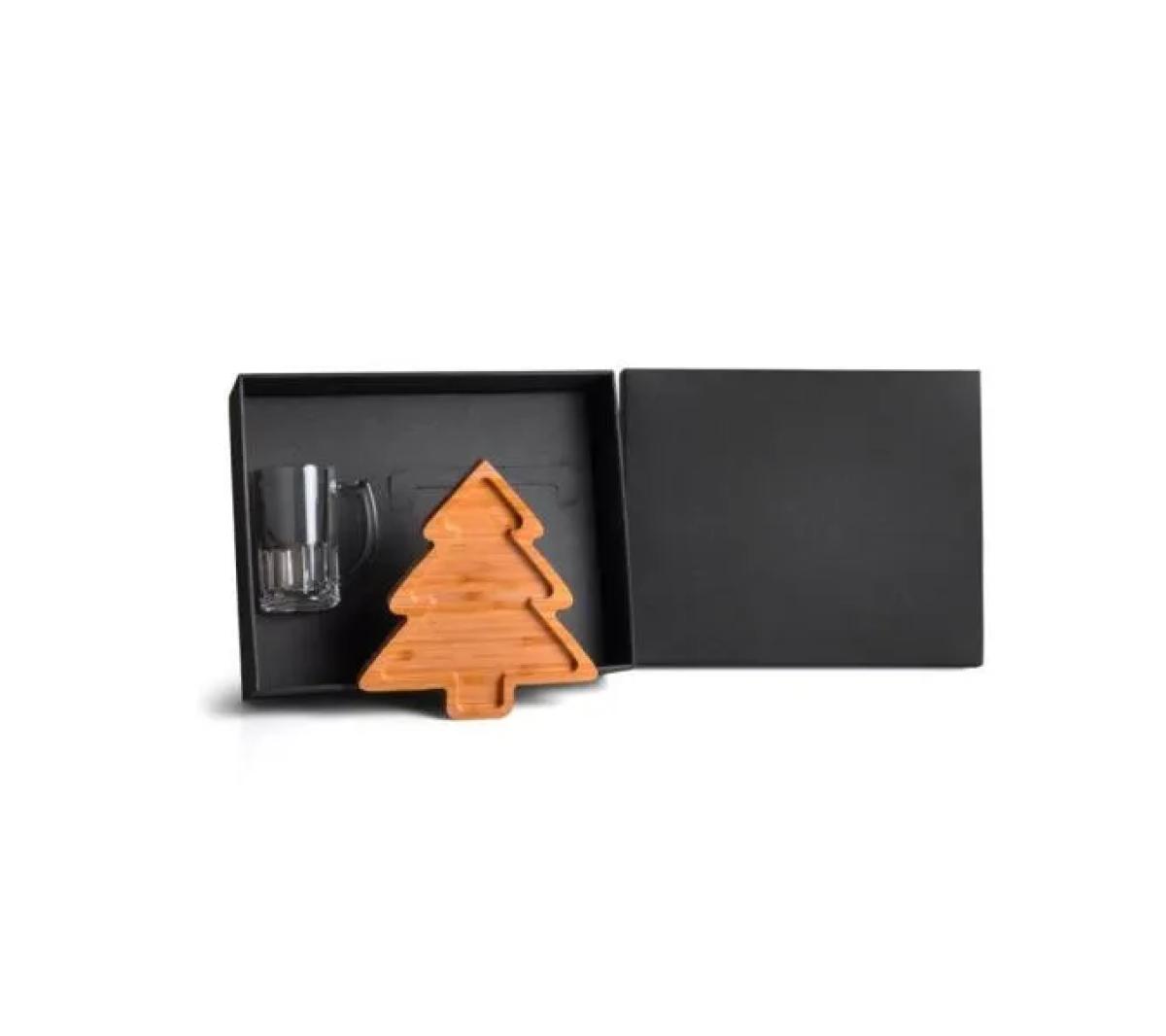 Kit Caneca Vidro e Petisqueira Bambu