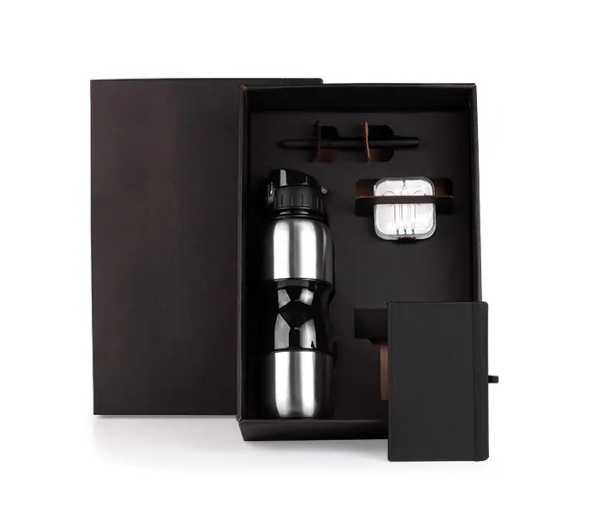 Kit Squeeze Aço Inox 750ml, Caderno e Caneta Touch 80 Folhas