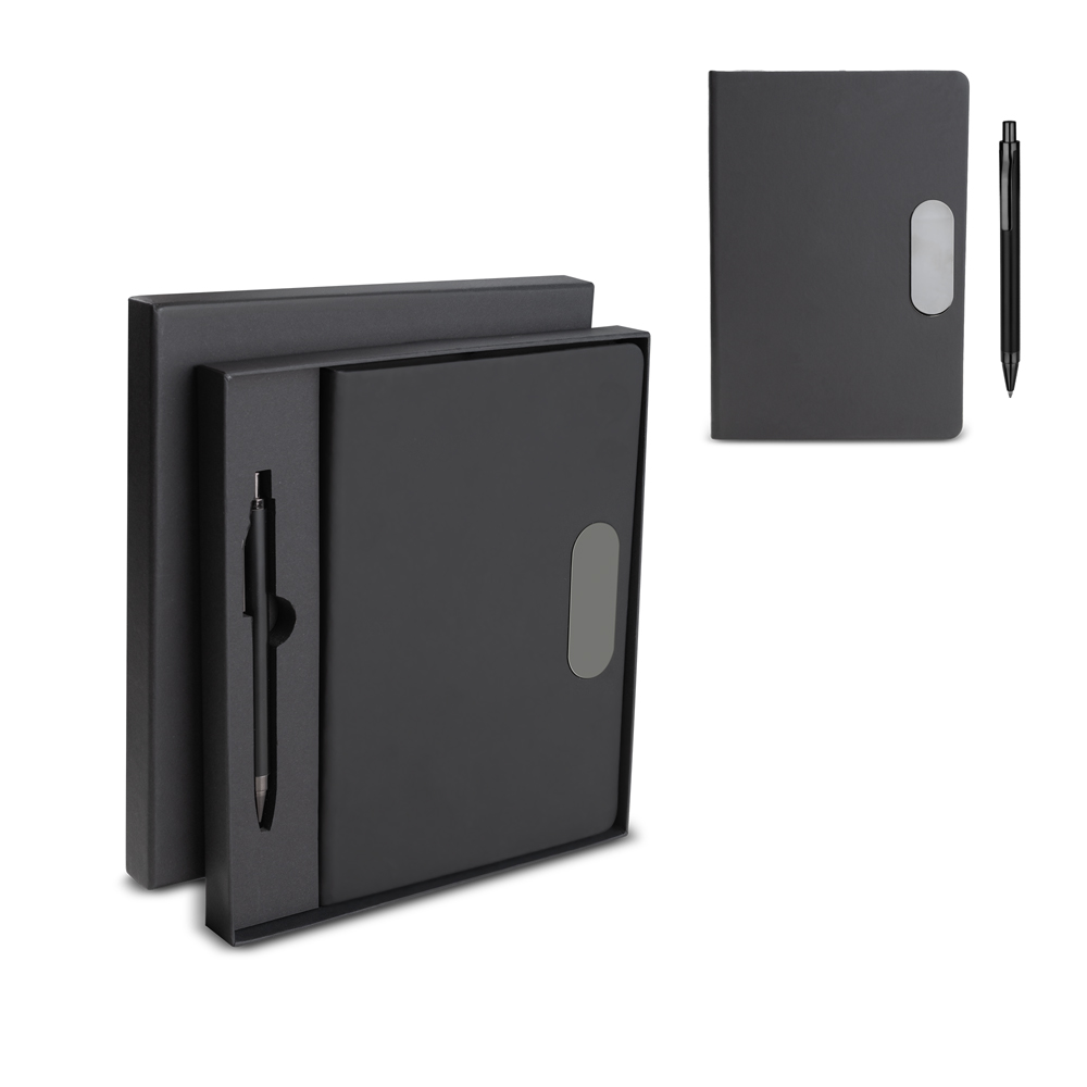 Kit Escritório A5 em PU e Metal Inox 22x19,5cm