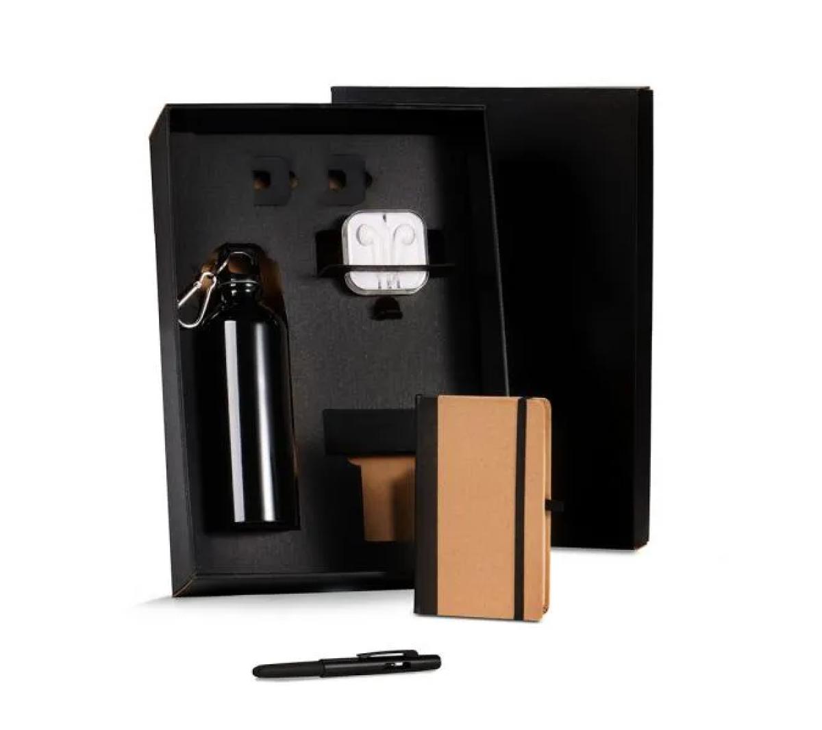 Kit Squeeze Alumínio, Fone, Caderno Capa Dura e Caneta