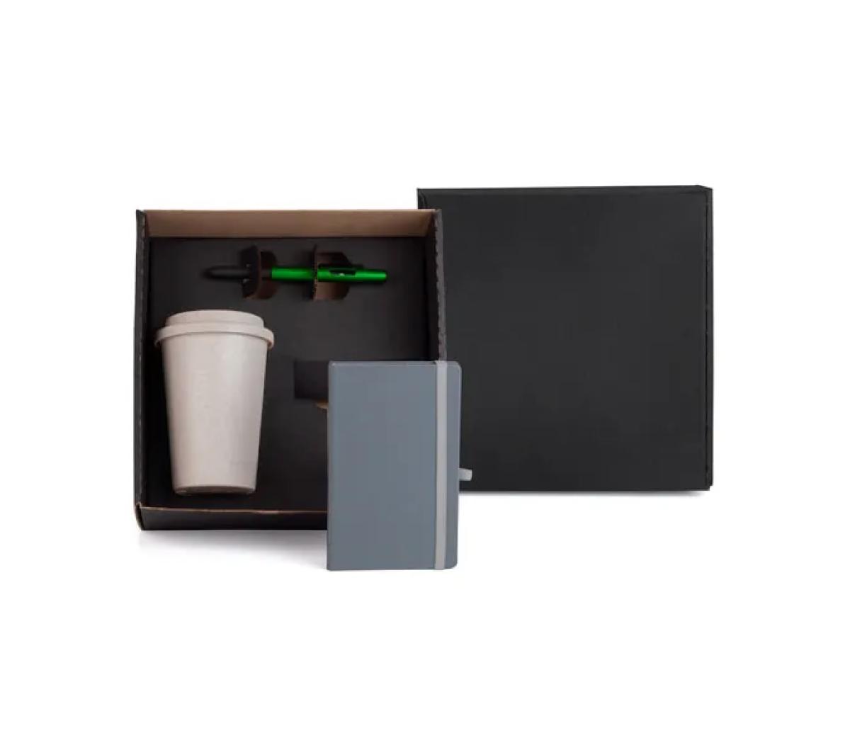 Kit Caderno e Acessórios 3 Pçs Capa Dura Bambu