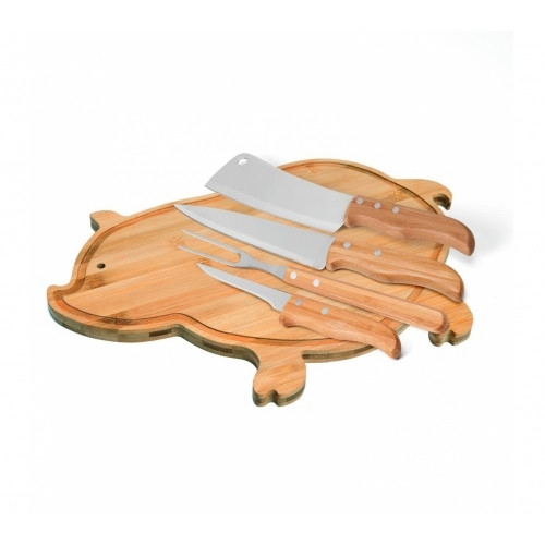 Kit Churrasco 5 Peças Inox e Bambu 38x25,5cm
