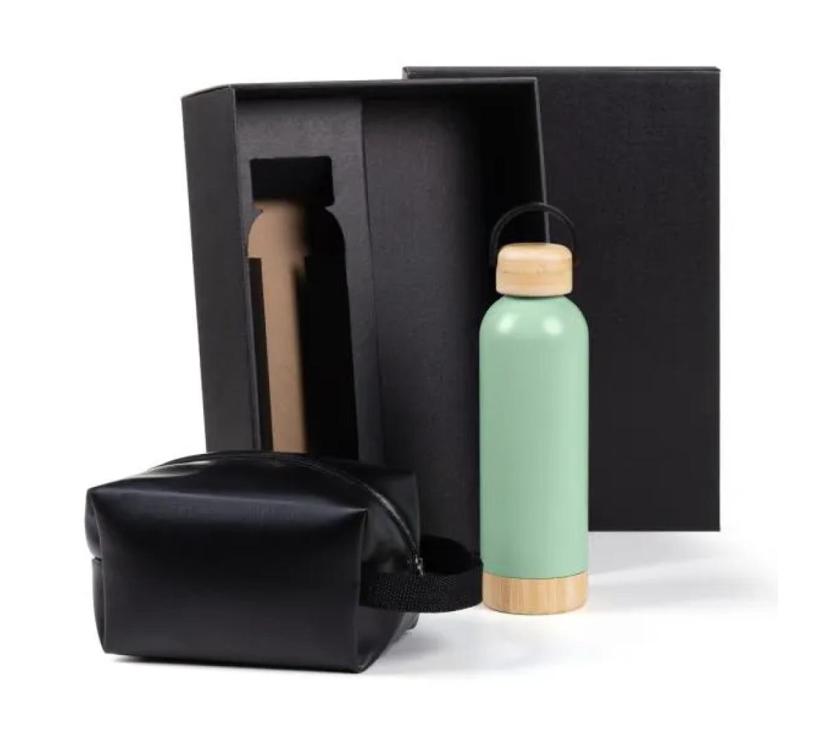 Kit Garrafa Inox e Necessaire Sintética