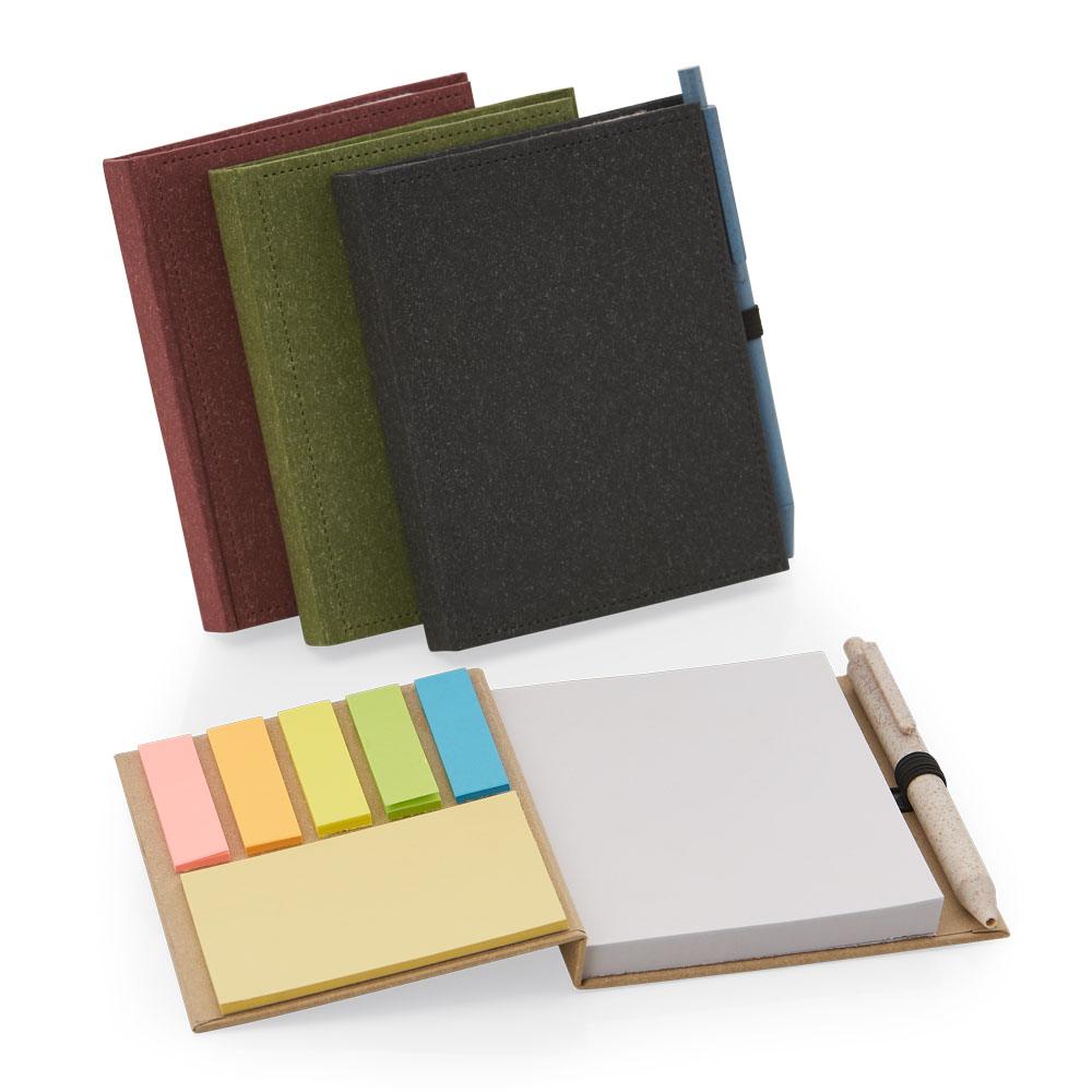 Bloco Anotações Papelão Reciclado Capa Dura c/ Sticky Notes