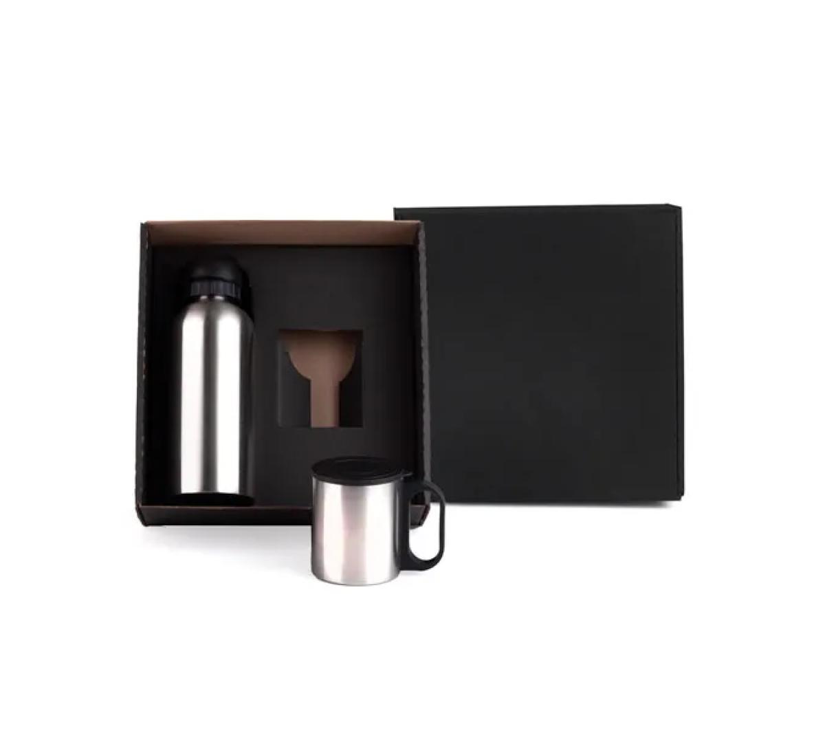 Conjunto de Garrafa e Caneca Aço Inox 600/180ml