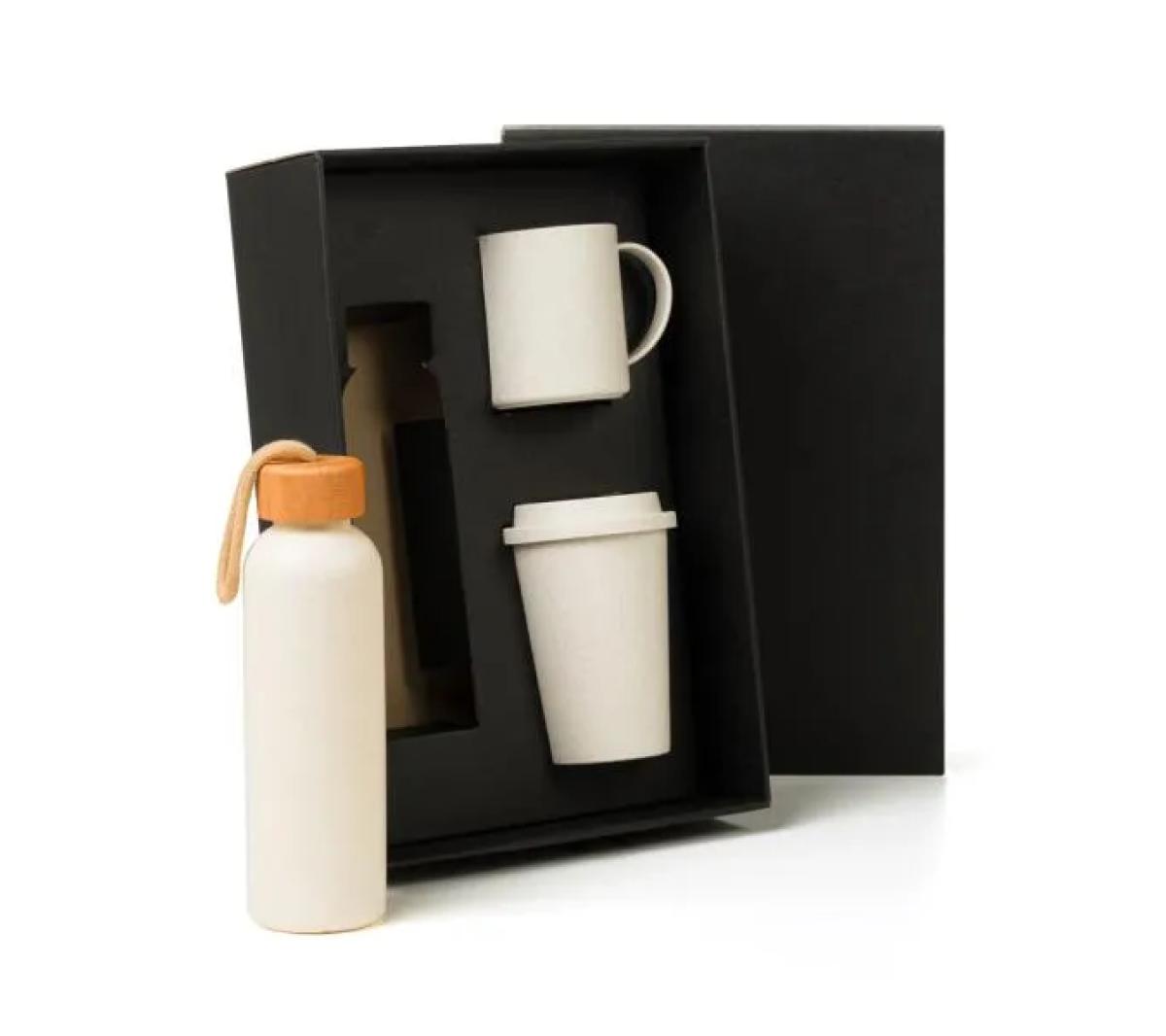 Kit Garrafa, Copo e Caneca Palha e Fibra de Bambu