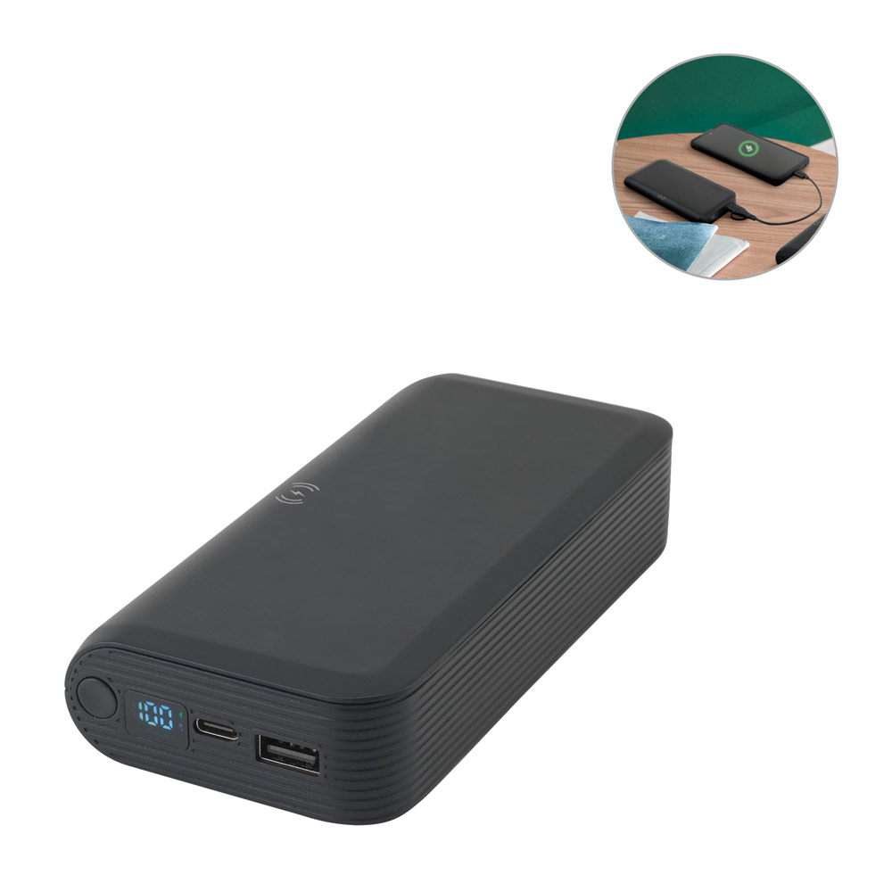 Bateria Portátil ABS Reciclado 20000 mAh Wireless 141x72mm