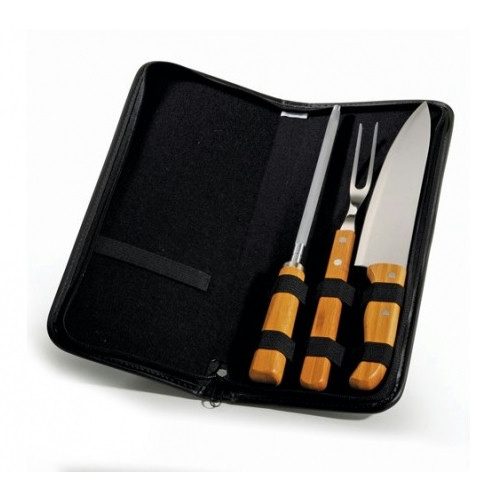 Conjunto de Facas Inox e Bambu