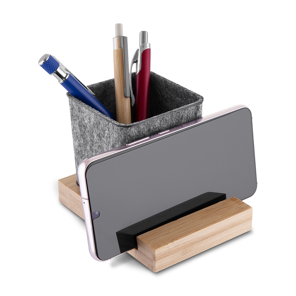 Porta-Objetos Feltro Reciclado com Suporte para Smartphone Bambu