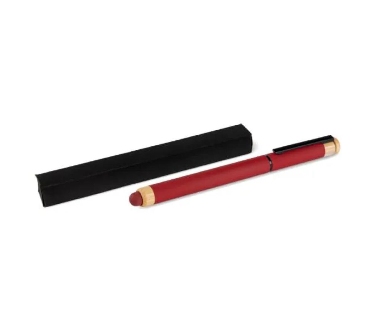 Caneta Roller em Alumínio Reciclado e Bambu Vermelha