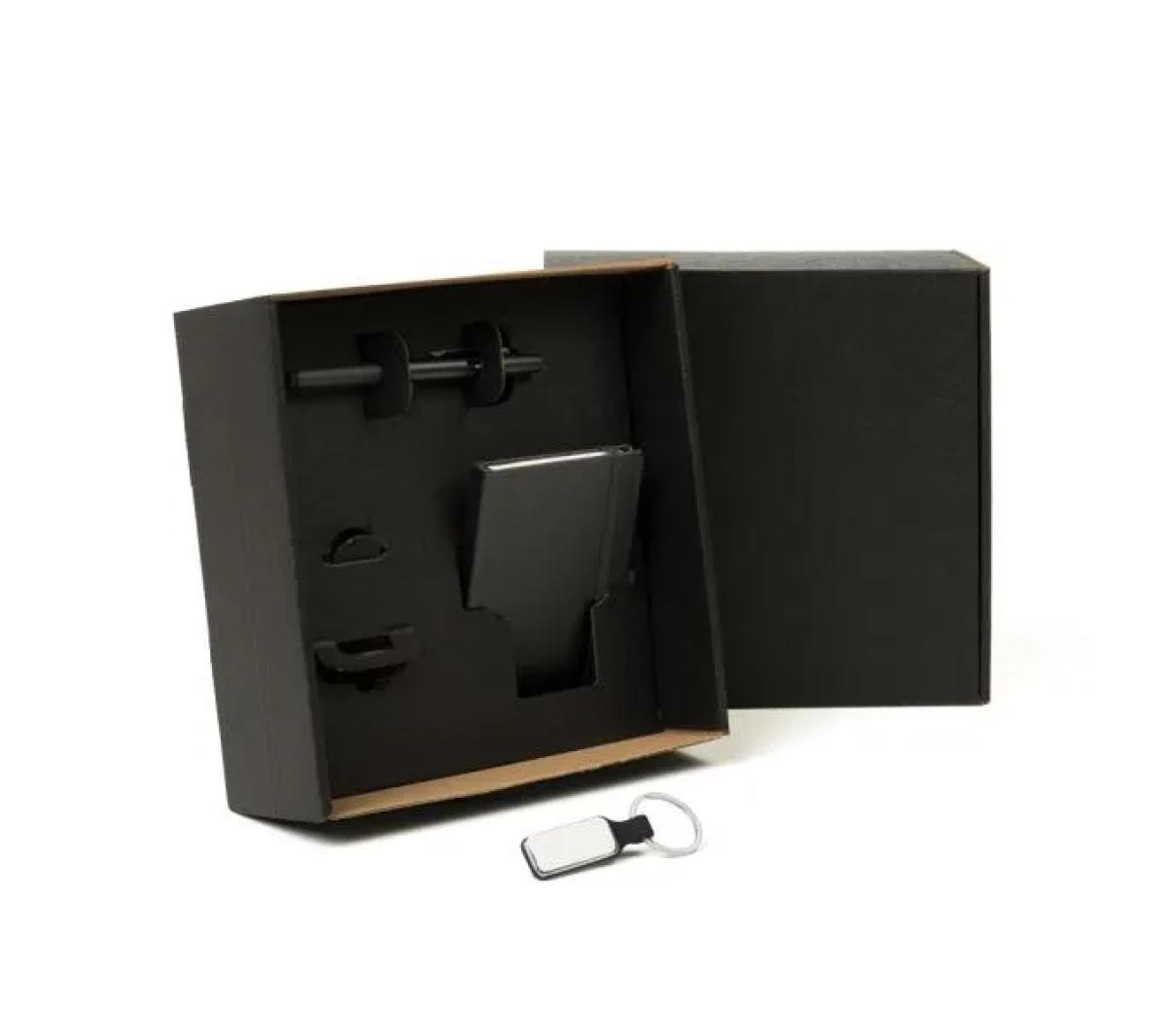 Kit Caderno Capa Dura, Chaveiro Metal e Caneta ABS