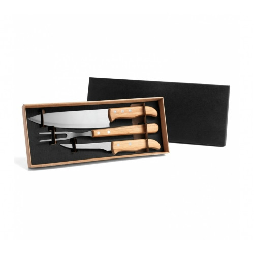 Kit Churrasco 3 Peças Inox e Bambu 355x145mm