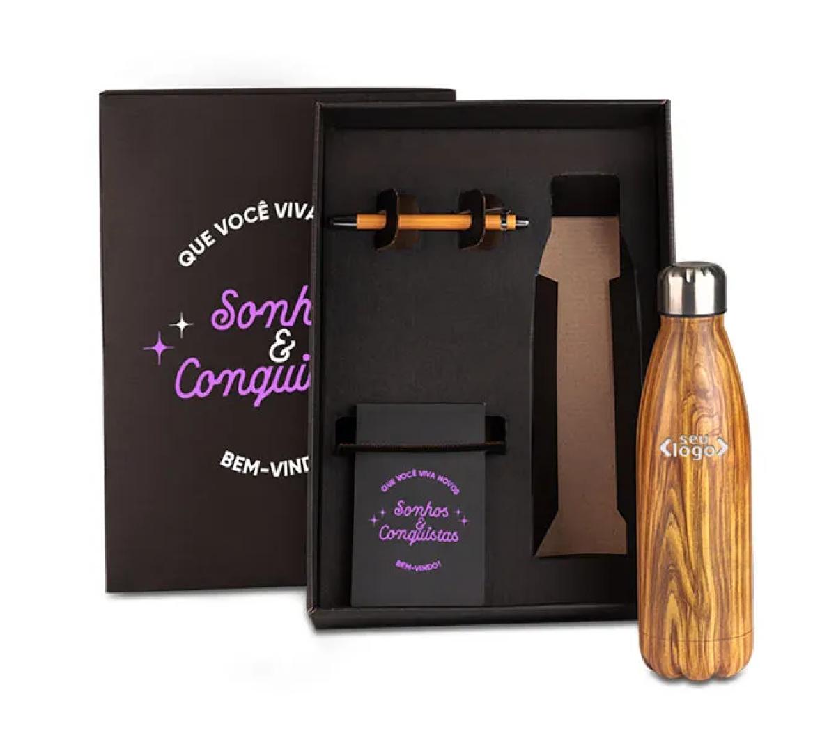 Kit Garrafa e Acessórios Inox 3 Pçs