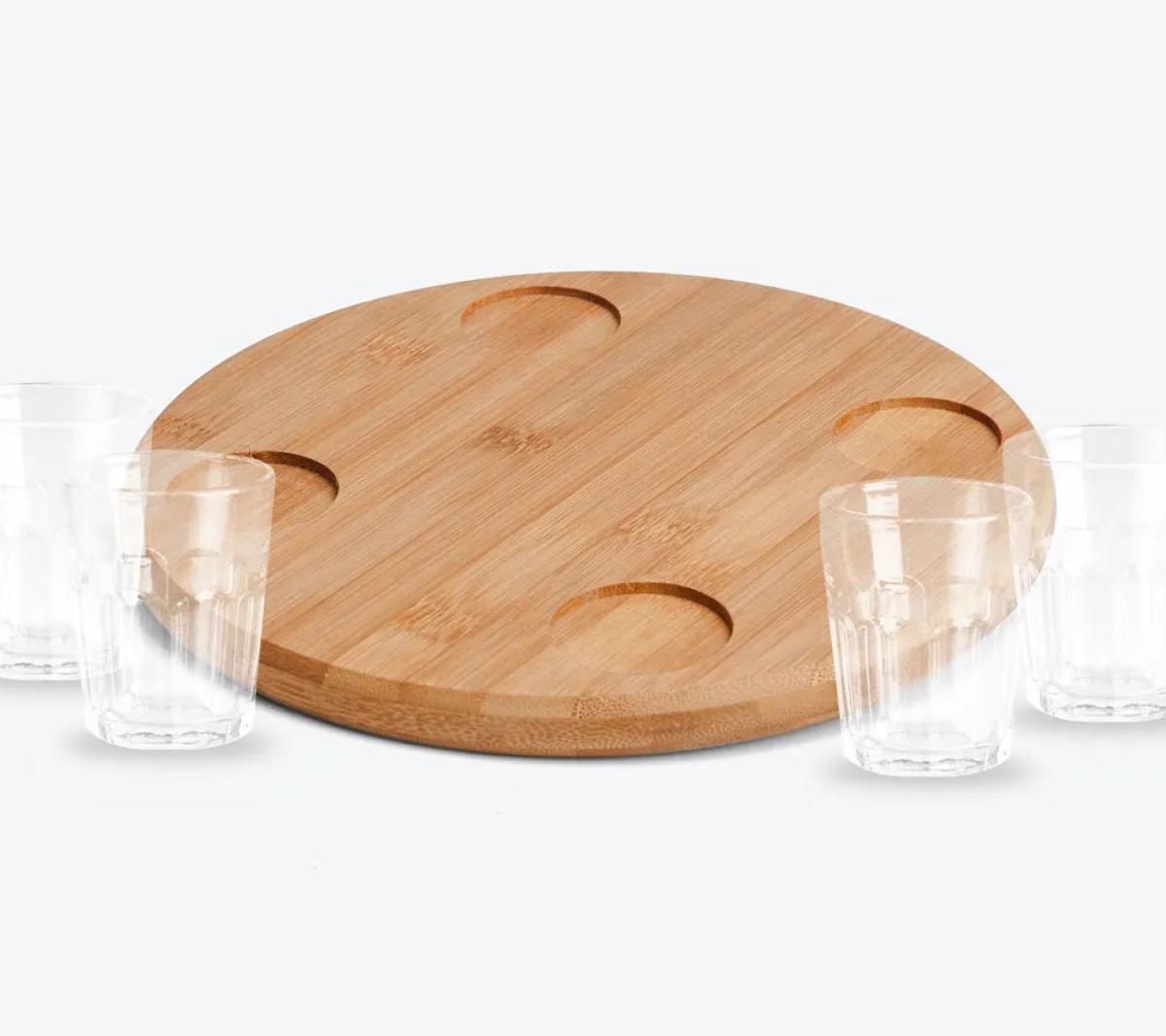 Conjunto para Dose Bambu e Vidro com 4 Copos 60ml