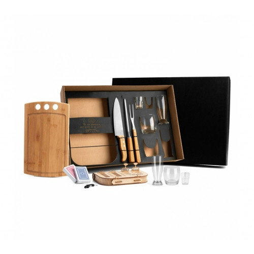 Kit Churrasco e Jogos 12 Peças Bambu 37x22,5cm