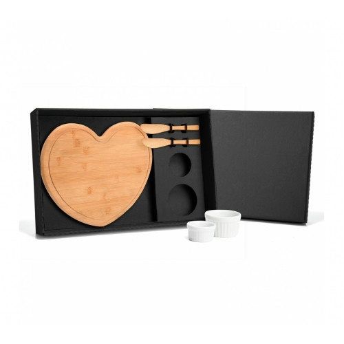 Kit Petisco Coração em Bambu 27cm